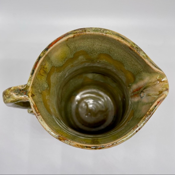 Art Pottery Double Handle Pitcher Unique Brown Green - Picture 3 of 4